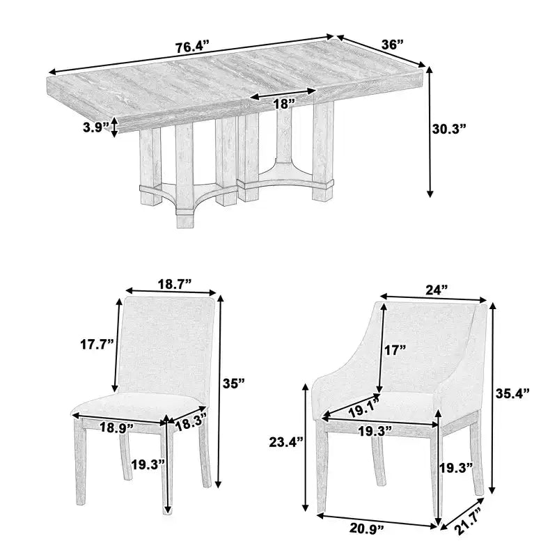 Ensemble de salle à manger extensible Whisen Rustique 7 pièces avec 2 fauteuils et 4 chaises sans accoudoirs