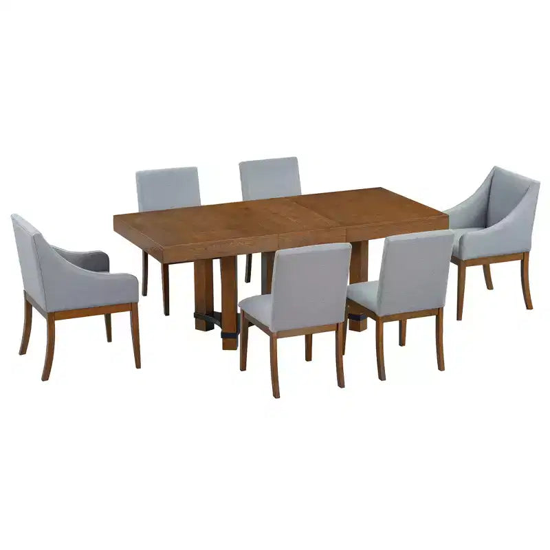 Ensemble de salle à manger extensible Whisen Rustique 7 pièces avec 2 fauteuils et 4 chaises sans accoudoirs