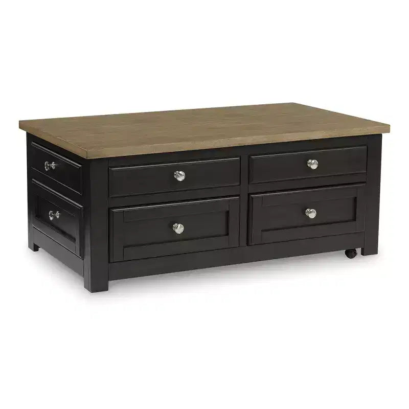 Signature Design by Ashley Drazmine Two-Tone Lift Top Coffee Table with Storage Drawers & Casters, Brown