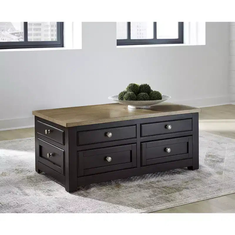 Signature Design by Ashley Drazmine Table basse relevable bicolore avec tiroirs de rangement et roulettes, Marron