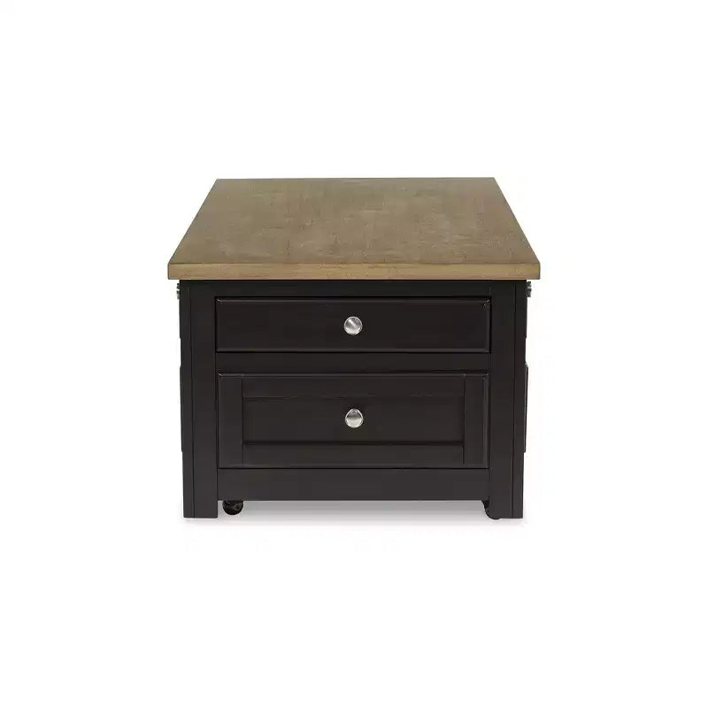 Signature Design by Ashley Drazmine Table basse relevable bicolore avec tiroirs de rangement et roulettes, Marron