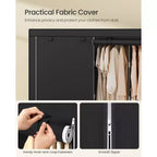 SONGMICS Armoire de Rangement Portable, Penderie de Vêtements avec Housse, 5 Tiges de Suspension et Étagères, 4 Poches Latérales, 211 x 45 x 167 cm Noir Encre