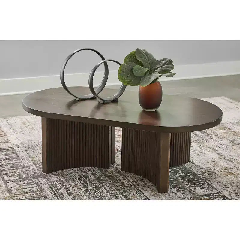 Table basse ovale Ashley Korestone Mid-Century Signature Design, Brun foncé