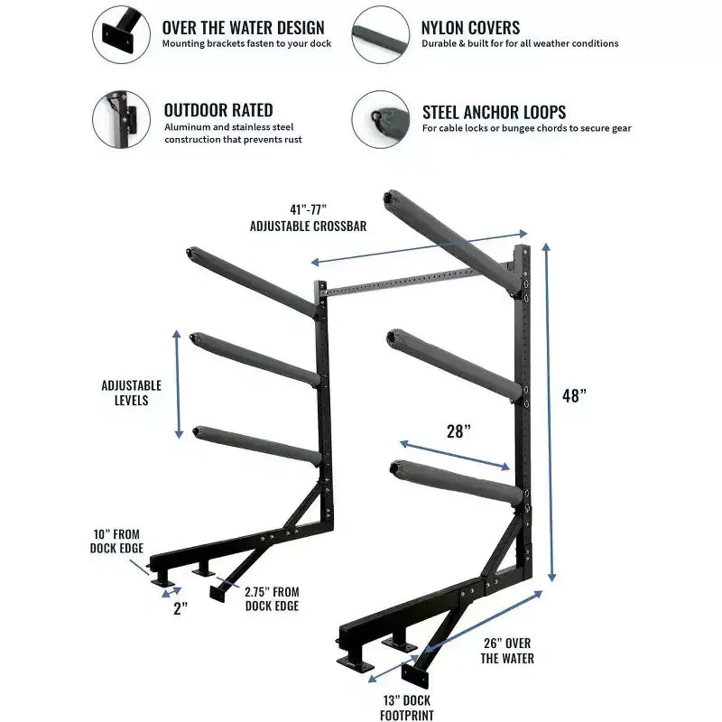 StoreYourBoard Chesapeake Rangement Kayak | Support de Quai Réglable | Au-dessus de l'Eau | 4 Niveaux