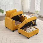 Fauteuil de rangement Hyleory en chenille avec pouf, Fauteuil capitonné confortable avec accoudoirs pour salon ou chambre à coucher