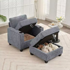 Fauteuil de rangement Hyleory en chenille avec pouf, Fauteuil capitonné confortable avec accoudoirs pour salon ou chambre à coucher