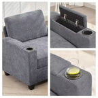 Fauteuil de rangement Hyleory en chenille avec pouf, Fauteuil capitonné confortable avec accoudoirs pour salon ou chambre à coucher