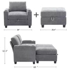 Fauteuil de rangement Hyleory en chenille avec pouf, Fauteuil capitonné confortable avec accoudoirs pour salon ou chambre à coucher