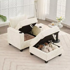 Fauteuil de rangement Hyleory en chenille avec pouf, Fauteuil capitonné confortable avec accoudoirs pour salon ou chambre à coucher