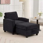 Fauteuil de rangement Hyleory en chenille avec pouf, Fauteuil capitonné confortable avec accoudoirs pour salon ou chambre à coucher