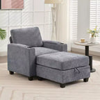 Fauteuil de rangement Hyleory en chenille avec pouf, Fauteuil capitonné confortable avec accoudoirs pour salon ou chambre à coucher