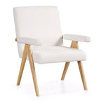 Costway 1/2 PCS Mid-Century Modern Accent Chair with Solid Rubber Wood Frame and Padded Armrests