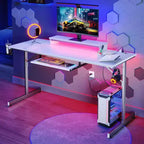Bureau gaming Bestier 63 avec lumières LED et prises, bureau d'ordinateur avec support d'écran et tiroir clavier pour le bureau à domicile