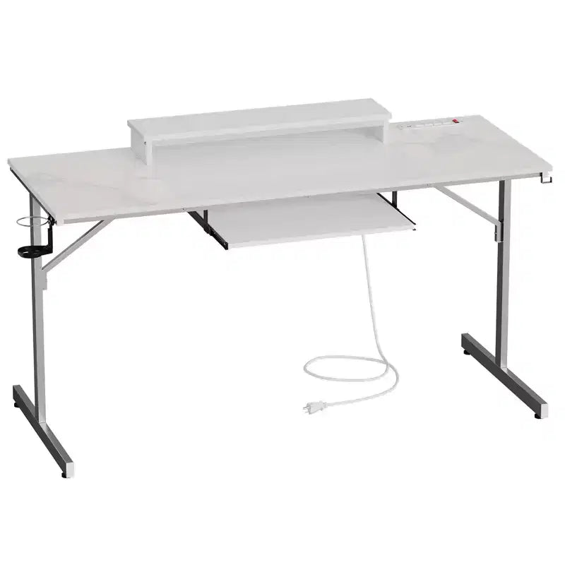 Bureau gaming Bestier 63 avec lumières LED et prises, bureau d'ordinateur avec support d'écran et tiroir clavier pour le bureau à domicile