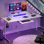 Bureau gaming Bestier 63 avec lumières LED et prises, bureau d'ordinateur avec support d'écran et tiroir clavier pour le bureau à domicile