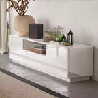 Meuble TV moderne Famapy brillant avec tiroirs et bande lumineuse inférieure.