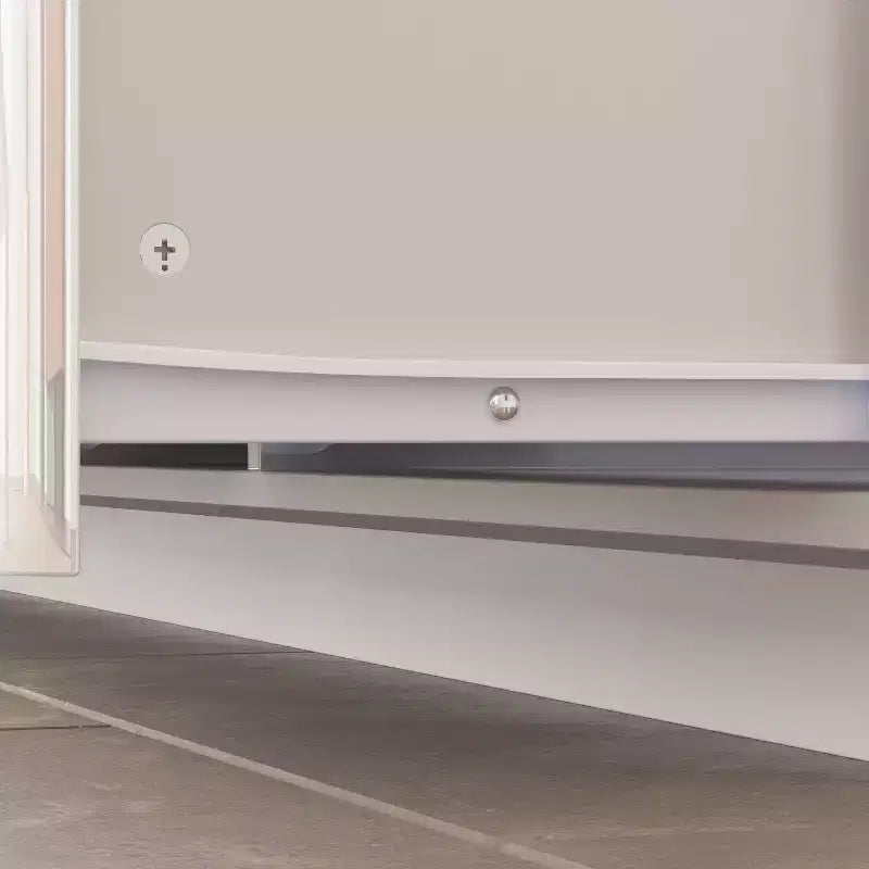 Meuble TV moderne Famapy brillant avec tiroirs et bande lumineuse inférieure.