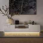 Famapy High Gloss TV Console Modern with Drawers Bottom Light Strip TV Stand