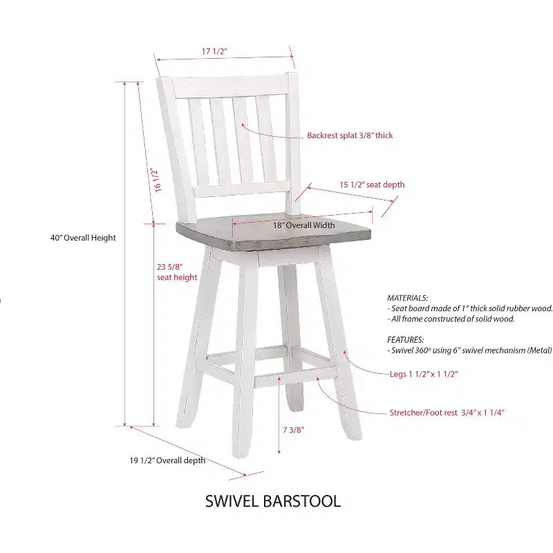 Tabouret de comptoir pivotant Kings Brand Furniture Gwinn, lot de 2, gris/blanc délavé