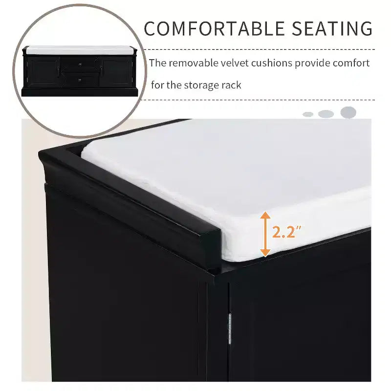Banc de rangement Whisen de style classique avec 2 tiroirs, 2 placards et coussin amovible