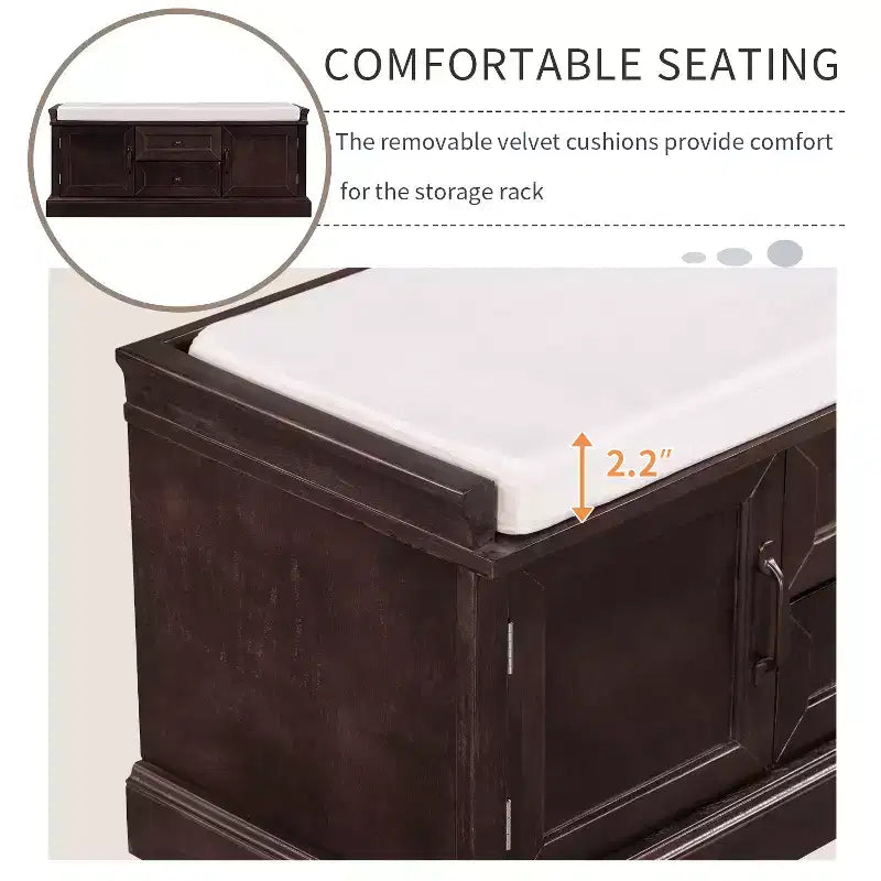 Banc de rangement Whisen de style classique avec 2 tiroirs, 2 placards et coussin amovible