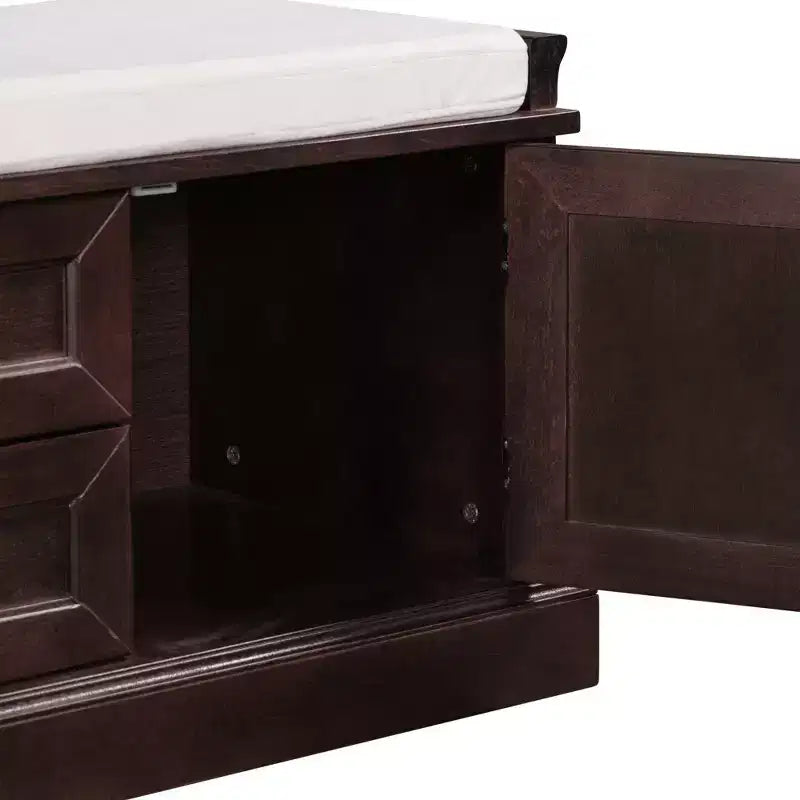 Banc de rangement Whisen de style classique avec 2 tiroirs, 2 placards et coussin amovible