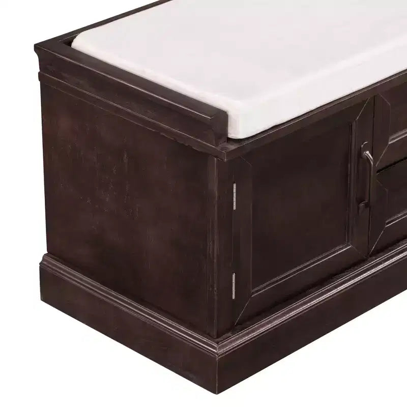 Banc de rangement Whisen de style classique avec 2 tiroirs, 2 placards et coussin amovible