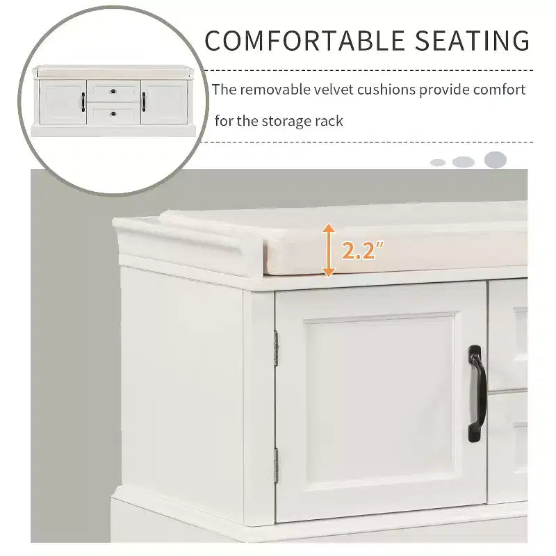 Banc de rangement Whisen de style classique avec 2 tiroirs, 2 placards et coussin amovible