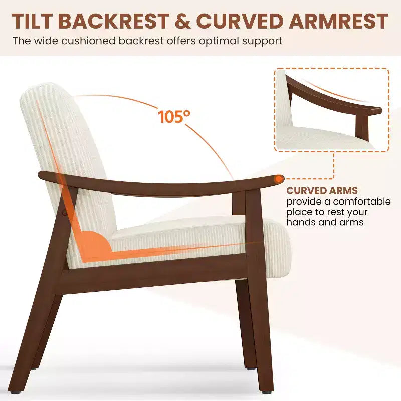 Fauteuil d'appoint Yaheetech en velours côtelé de style scandinave pour salon et chambre à coucher