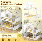 Lit superposé Costway pour enfants, avec toit, fenêtre verrouillable, boîte de rangement et lattes en bois