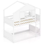 Lit superposé Costway pour enfants, avec toit, fenêtre verrouillable, boîte de rangement et lattes en bois