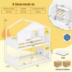 Lit superposé Costway pour enfants, avec toit, fenêtre verrouillable, boîte de rangement et lattes en bois