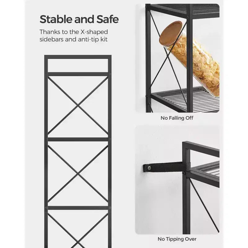 SONGMICS Étagère de rangement en métal à 4 niveaux, avec cadres latéraux en X, maillage dense, 32 x 80 x 112,5 cm, style industriel, noir encre