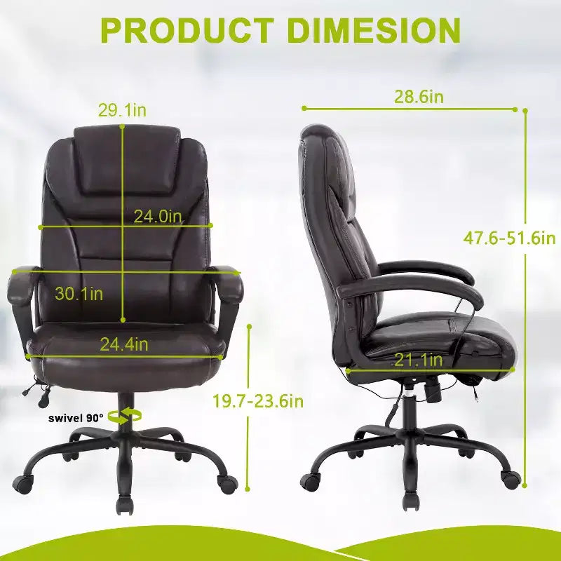 BestMassage Chaise de bureau grande taille avec capacité de poids de 227 kg et revêtement en cuir PU, chaise de bureau informatique pour personnes fortes