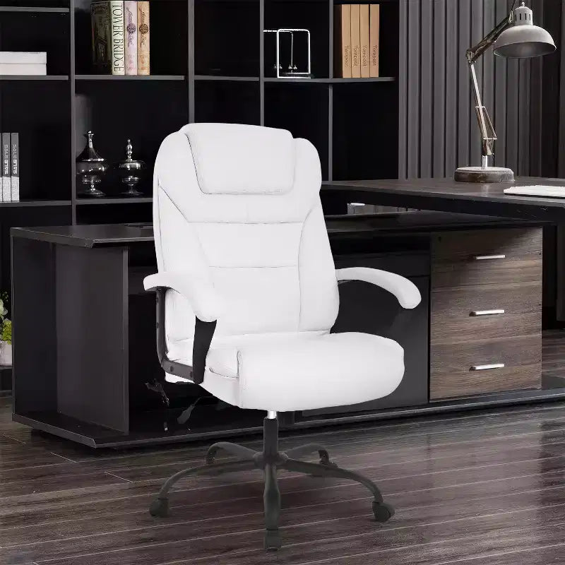BestMassage Chaise de bureau grande taille avec capacité de poids de 227 kg et revêtement en cuir PU, chaise de bureau informatique pour personnes fortes