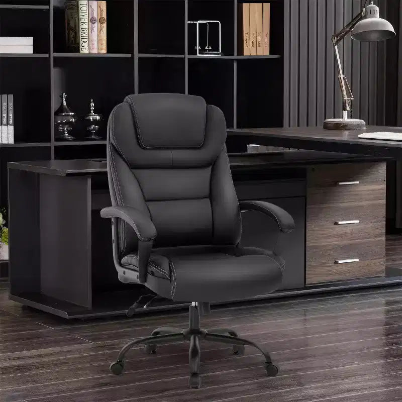 BestMassage Chaise de bureau grande taille avec capacité de poids de 227 kg et revêtement en cuir PU, chaise de bureau informatique pour personnes fortes