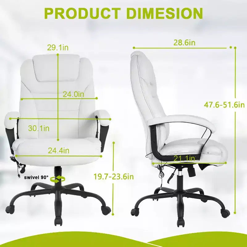 BestMassage Chaise de bureau grande taille avec capacité de poids de 227 kg et revêtement en cuir PU, chaise de bureau informatique pour personnes fortes