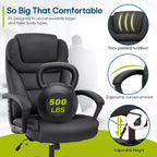 BestMassage Chaise de bureau grande taille avec capacité de poids de 227 kg et revêtement en cuir PU, chaise de bureau informatique pour personnes fortes