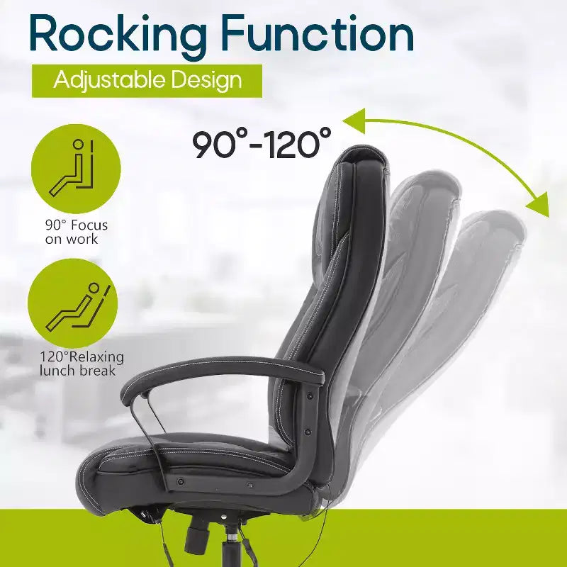 BestMassage Chaise de bureau grande taille avec capacité de poids de 227 kg et revêtement en cuir PU, chaise de bureau informatique pour personnes fortes