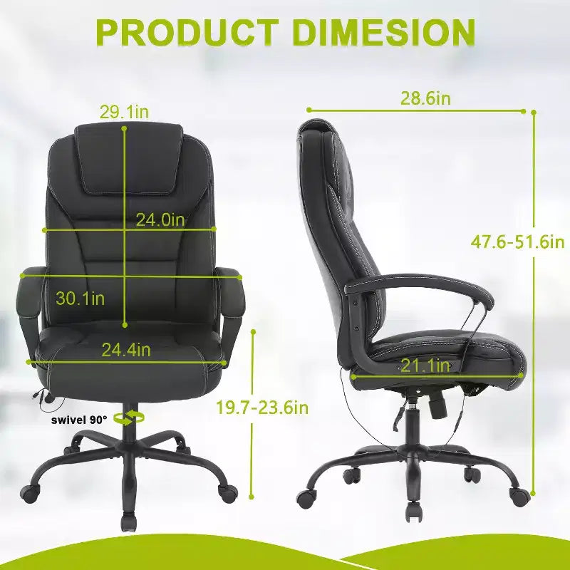 BestMassage Chaise de bureau grande taille avec capacité de poids de 227 kg et revêtement en cuir PU, chaise de bureau informatique pour personnes fortes