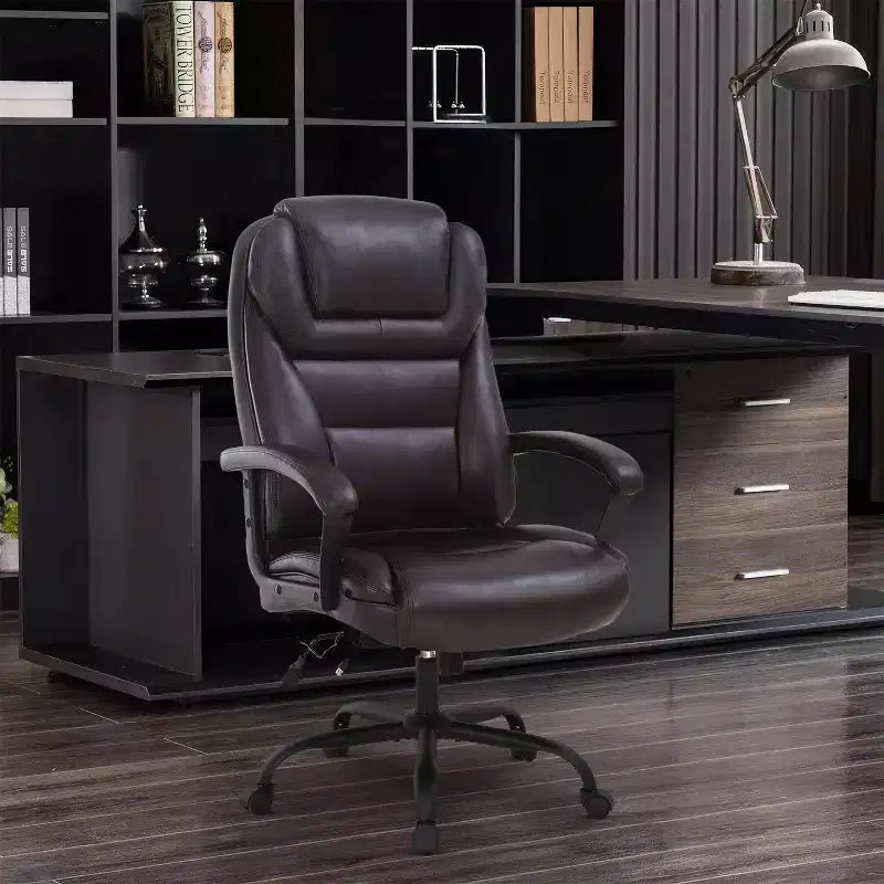 BestMassage Chaise de bureau grande taille avec capacité de poids de 227 kg et revêtement en cuir PU, chaise de bureau informatique pour personnes fortes