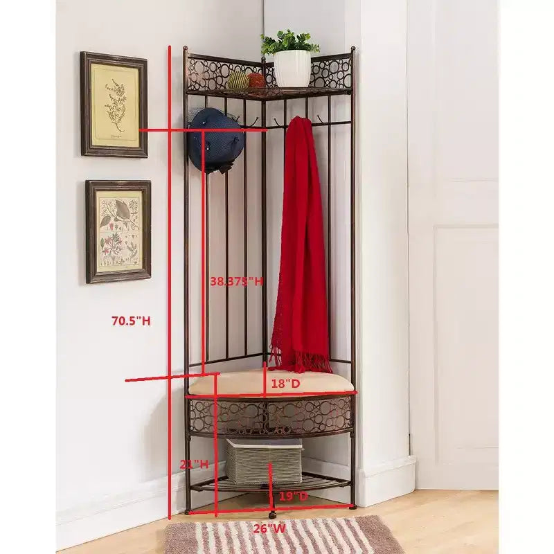 Banc de rangement Salini en métal pour entrée/couloir avec porte-manteau Kings Brand Furniture