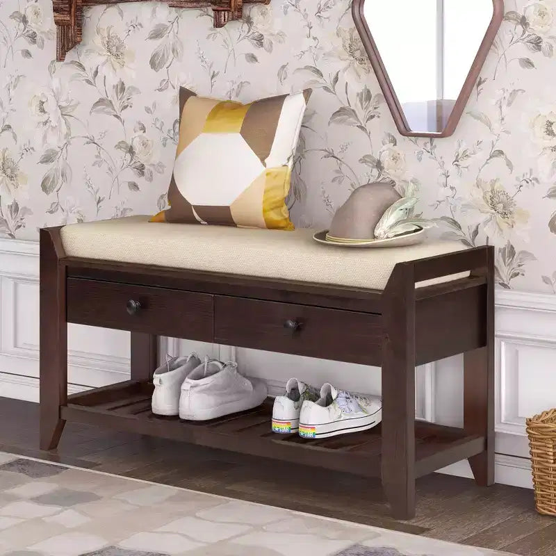 Banc de rangement multifonction Whisen pour entrée avec coussin amovible et tiroirs