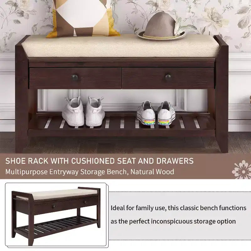 Banc de rangement multifonction Whisen pour entrée avec coussin amovible et tiroirs