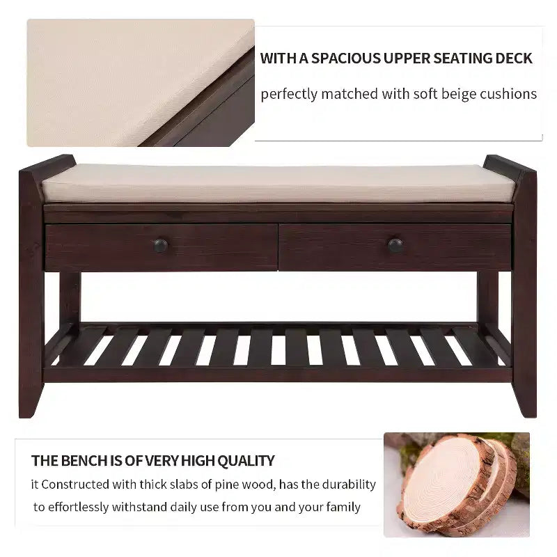 Banc de rangement multifonction Whisen pour entrée avec coussin amovible et tiroirs
