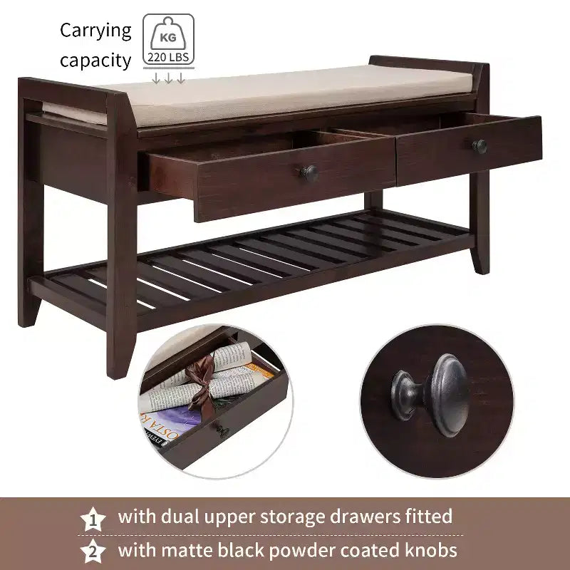 Banc de rangement multifonction Whisen pour entrée avec coussin amovible et tiroirs