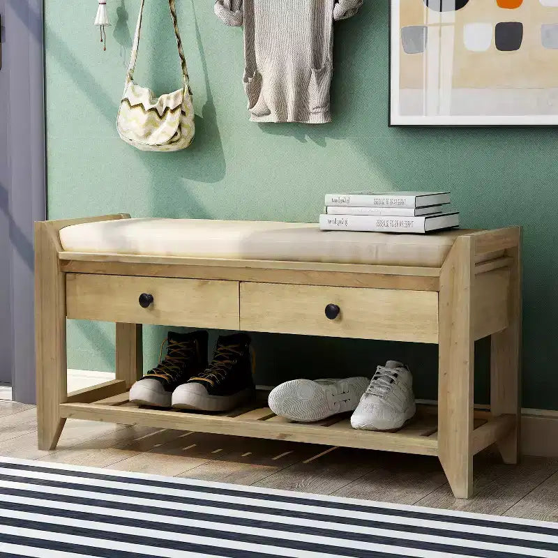 Banc de rangement multifonction Whisen pour entrée avec coussin amovible et tiroirs