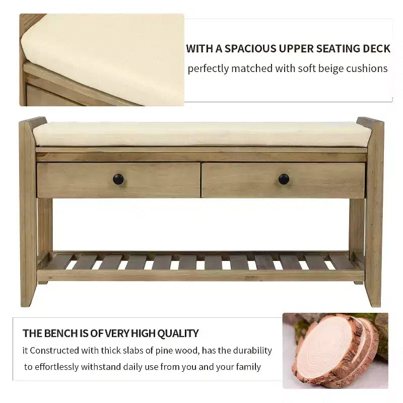 Banc de rangement multifonction Whisen pour entrée avec coussin amovible et tiroirs