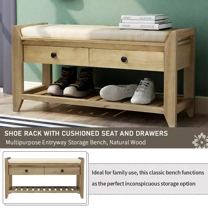 Banc de rangement multifonction Whisen pour entrée avec coussin amovible et tiroirs