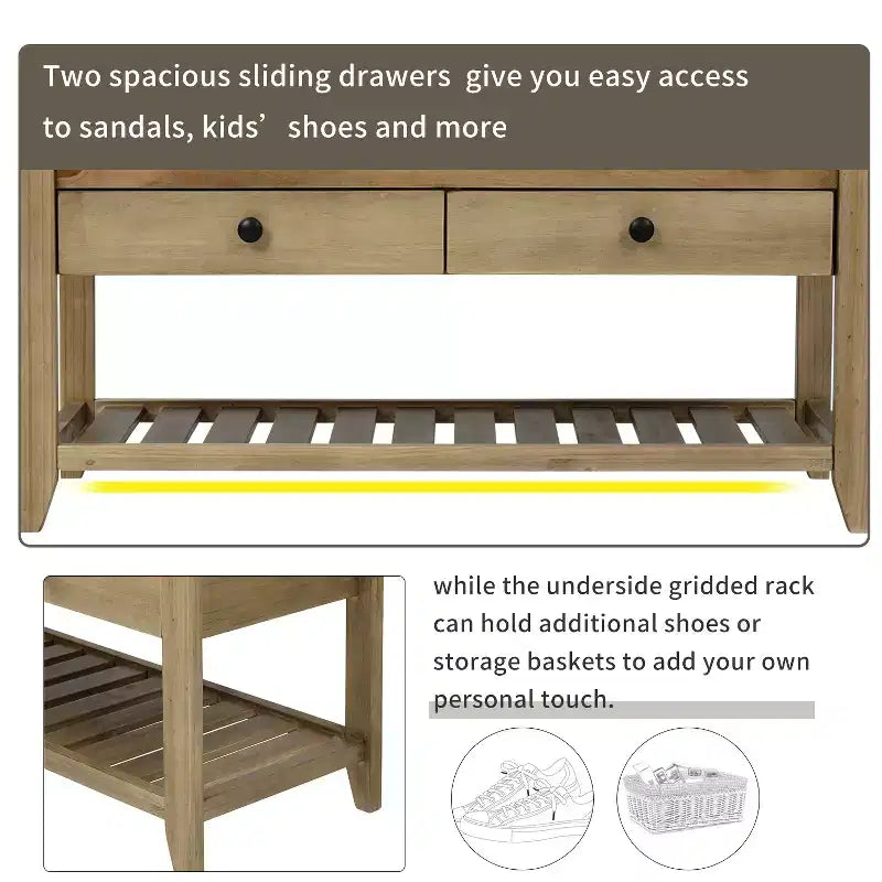 Banc de rangement multifonction Whisen pour entrée avec coussin amovible et tiroirs
